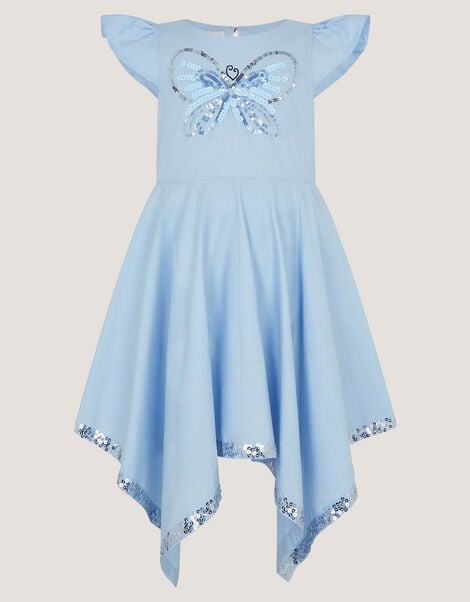 Sequin Butterfly Hanky Hem Party Dress, Blue (BLUE), large