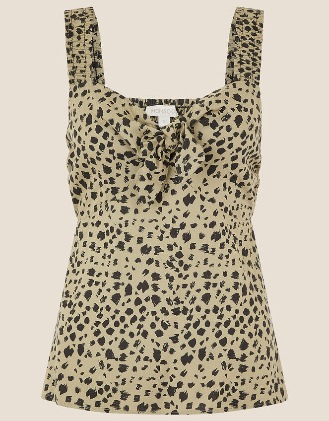 Animal Print Longline Cami , Green (KHAKI), large