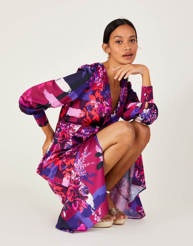 Darcie Satin Print Midi Dress, Pink (PINK), large
