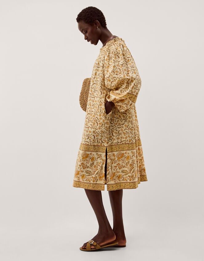 Ari Bardot Floral Midi Dress, Yellow (MUSTARD), large