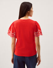 Bree Broderie Sleeve Jersey T-Shirt, Red (RED), large