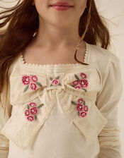 Organza Bow Long Sleeve Top, Cream (CREAM), large