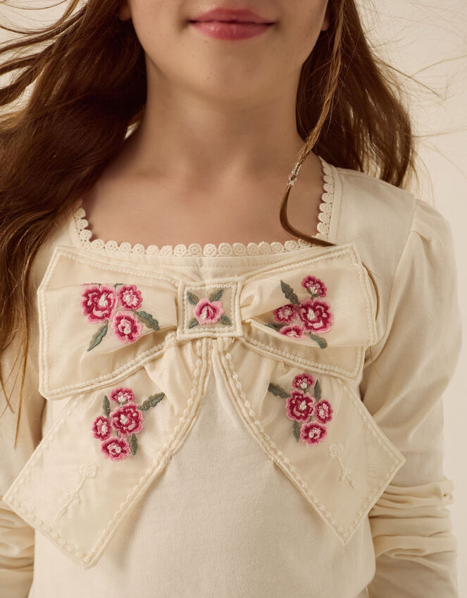 Organza Bow Long Sleeve Top, Cream (CREAM), large