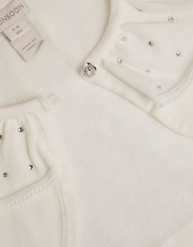 Oversized Diamante Collar Cardigan, Ivory (IVORY), large