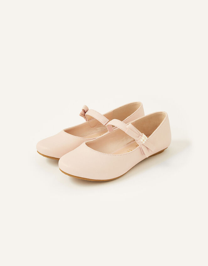 Shimmer Pearl Slide Bow Ballerina Flats, Pink (PINK), large