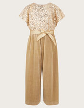 Shimmer Sequin Cape Sleeve Jumpsuit, Gold (GOLD), large