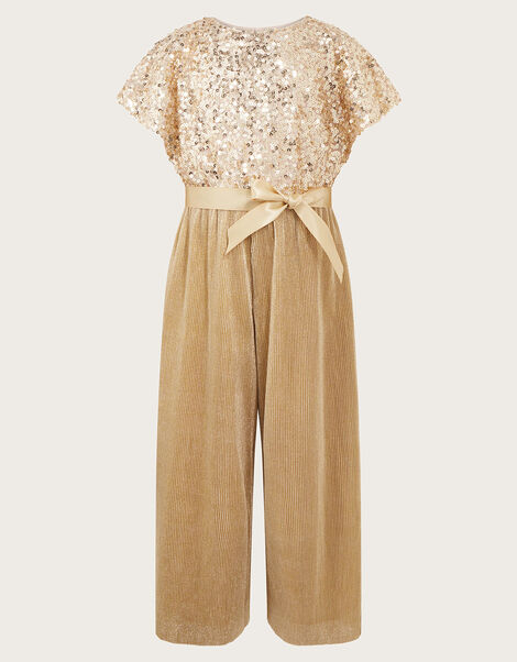 Shimmer Sequin Cape Sleeve Jumpsuit, Gold (GOLD), large