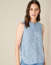 Fiona Ditsy Print Collar Sleeveless Top, Blue (BLUE), large