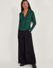 Leopard Print Ruched Jersey Shirt, Green (GREEN), large