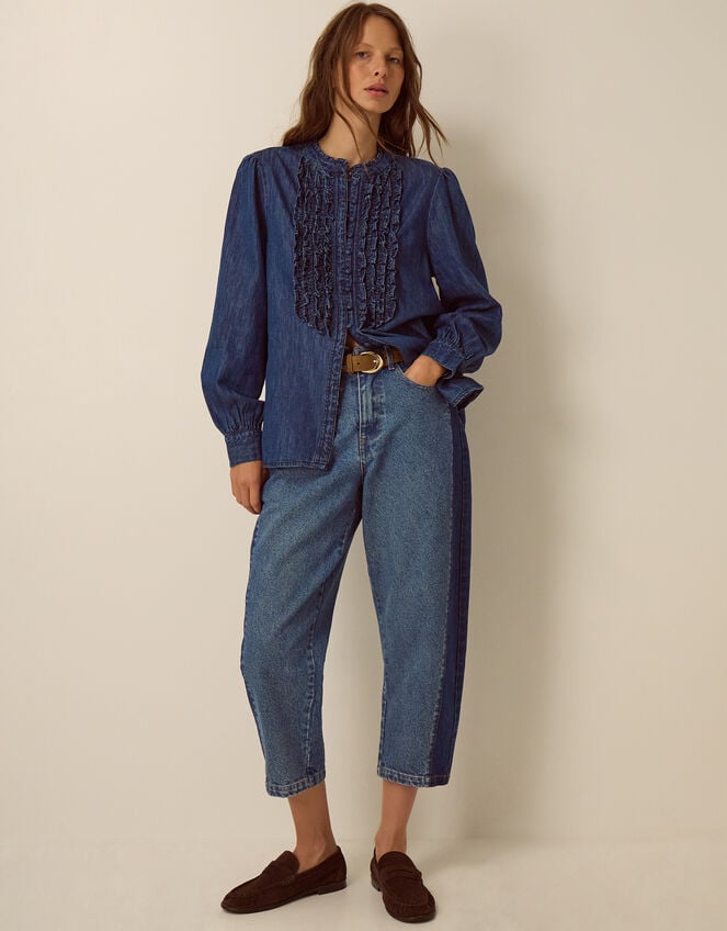 Sophia Ruffle Denim Shirt, Blue (MID AUTHENTIC BLUE), large