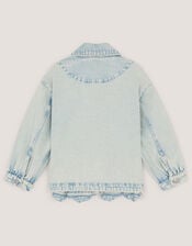 Flower Sequin Denim Jacket, Blue (BLUE), large