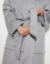 Cassie Long Belted Coat, Gray (GREY), large