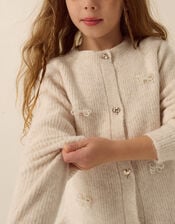Pearl Bow Peplum Cardigan, Cream (CREAM), large