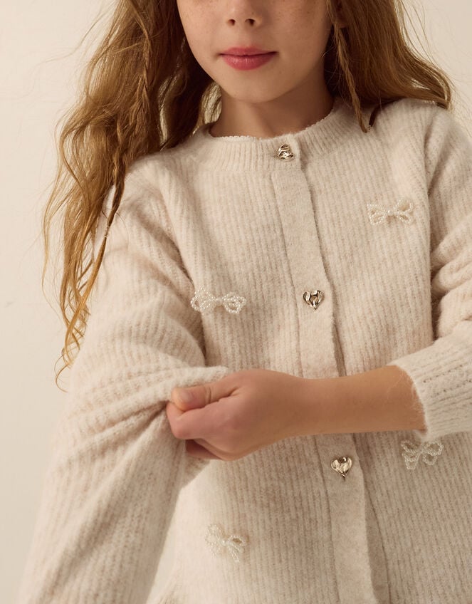 Pearl Bow Peplum Cardigan, Cream (CREAM), large