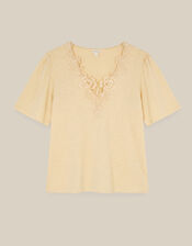Layla V-Neck Lace Jersey Top, Yellow (BUTTER YELLOW), large