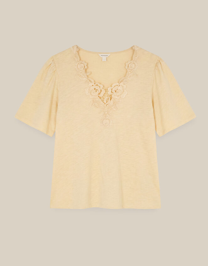 Layla V-Neck Lace Jersey Top, Yellow (BUTTER YELLOW), large