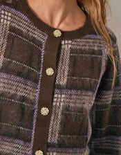 Carmen Check Cardigan, Brown (CHOCOLATE), large