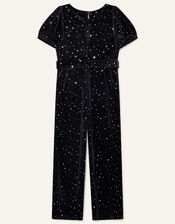 Spot Velvet Jumpsuit, Black (BLACK), large