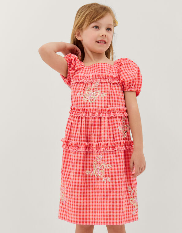 Sequin Butterfly Gingham Dress, Pink (PINK), large