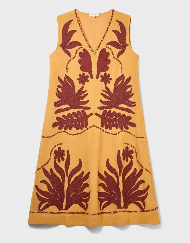East Mella Appliqu&eacute; Cotton Midi Dress, Orange (ORANGE), large