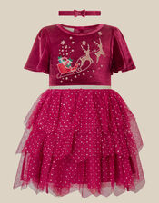 Baby Christmas Reindeer Mesh Dress & Headband Set, Red (BURGUNDY), large