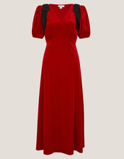 Betty Bow Velvet Midi Dress, Red (RED), large