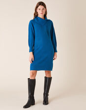 Split Neck Knit Dress, Blue (BLUE), large