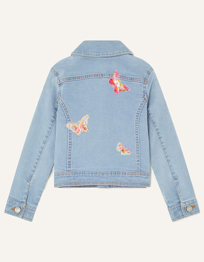 Butterfly and Flower Denim Jacket, Blue (BLUE), large