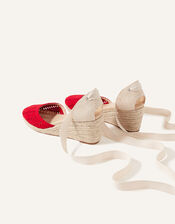Cut-Out Detail Tie Up Espadrille Wedges, Red (RED), large