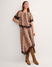 Babette Leopard Print Midi Slip Skirt, Brown (BROWN), large