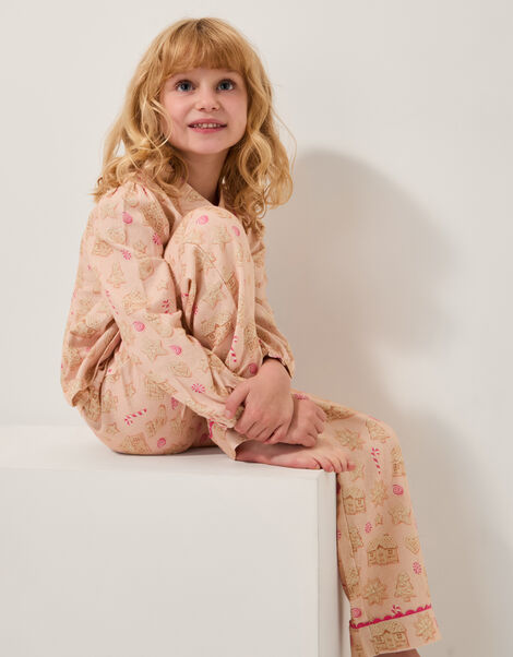 Gingerbread Print Long Christmas Pyjamas Set, Pink (PINK), large