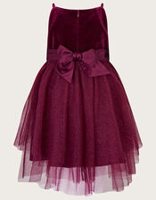 Sequin Velvet Tiered Dress, BURGANDY, large