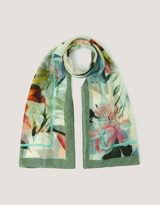 Aimee Lou Large Floral Silk Scarf, Blue (BLUE), large