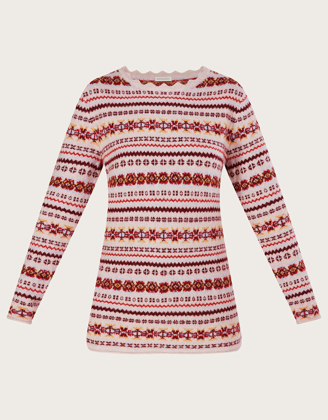 Scallop Neck All-Over Fair Isle Print Jumper, Pink (PINK), large