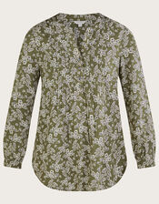 Longline Print Pullover Blouse in LENZING&trade; ECOVERO&trade; , Green (KHAKI), large