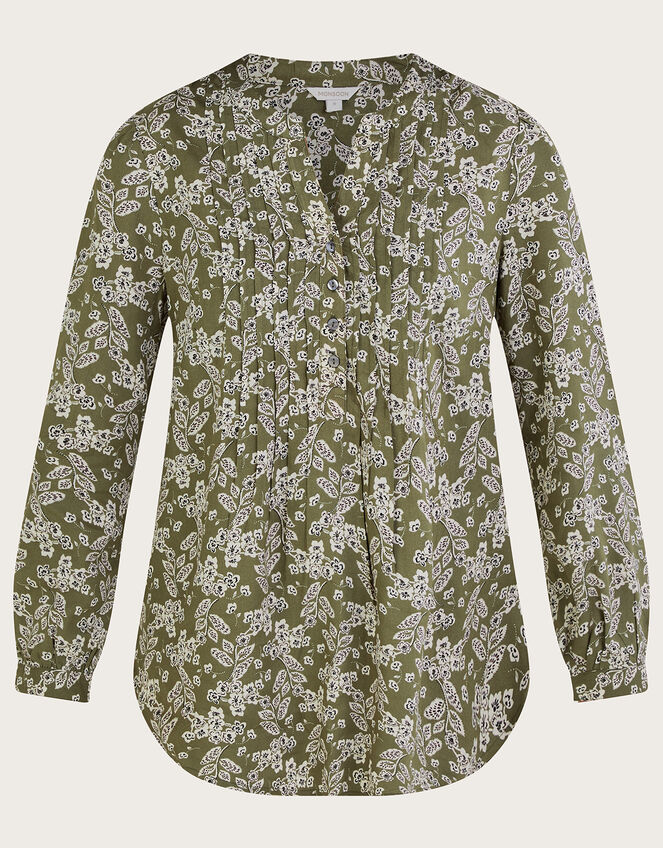 Longline Print Pullover Blouse in LENZING&trade; ECOVERO&trade; , Green (KHAKI), large