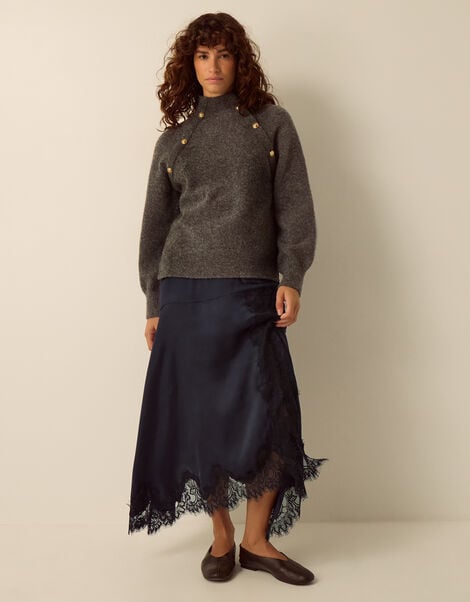 Shelby Satin Lace Maxi Skirt, Blue (NAVY), large