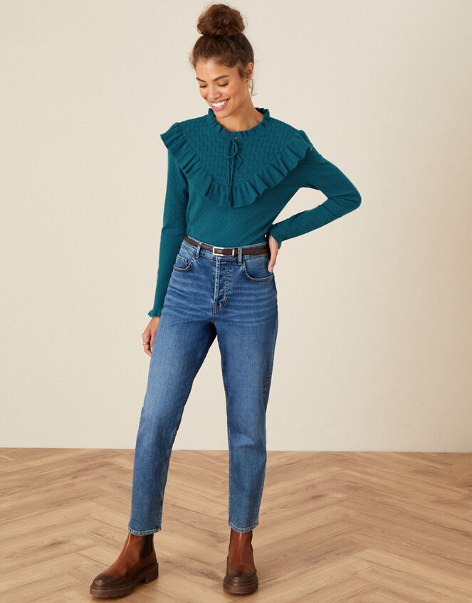 Ronnie Ruffle Lace-Up Jumper, Teal (TEAL), large