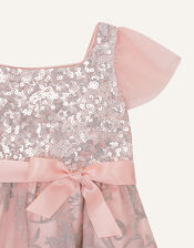 Baby Sequin Foil Print Dress, Pink (DUSKY PINK), large