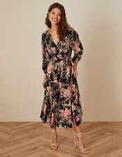 Rosemary Tiered Midi Dress in Sustainable Viscose, Black (BLACK), large