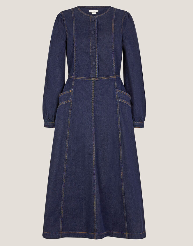 Vivian Button Denim Midi Dress, Blue (INDIGO), large