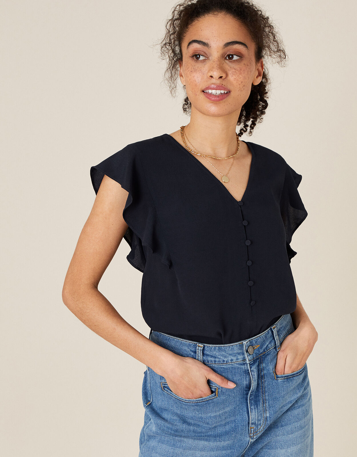 Navy blue ruffle blouse new arrivals