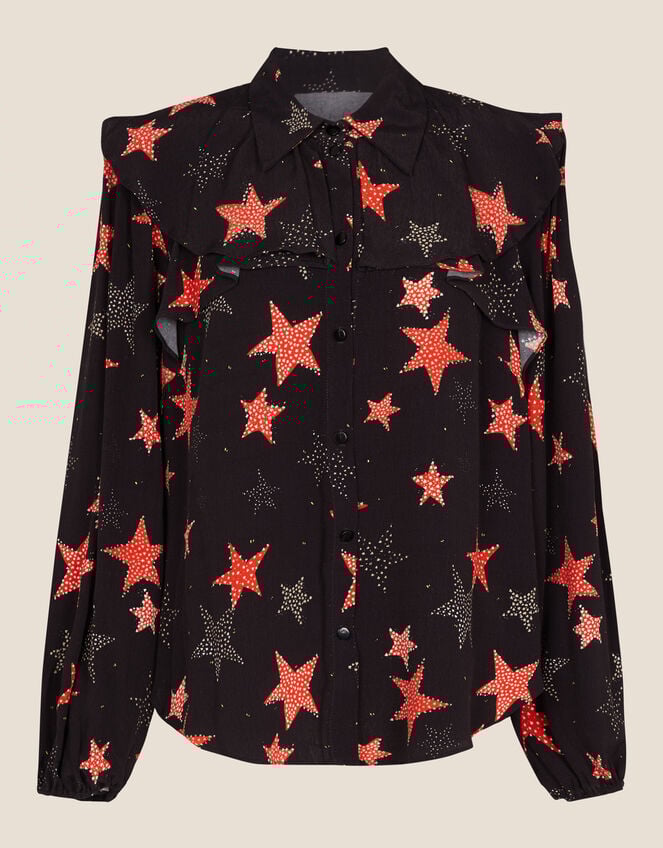 Sabrina Star Print Shirt, Black (BLACK), large