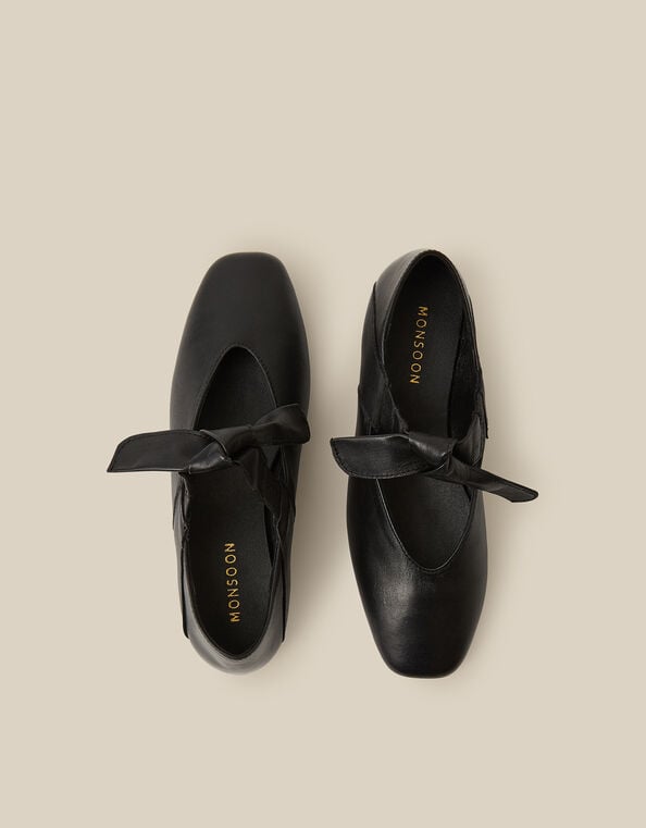 Rena Bow Strap Leather Ballet Flats, Black (BLACK), large