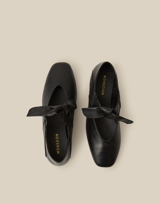 Rena Bow Strap Leather Ballet Flats, Black (BLACK), large
