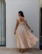 Dilli Grey Tara Smocked Block Print Maxi Dress, Yellow (YELLOW), large