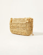 Lemon Embellished Straw Cross-Body Bag, , large