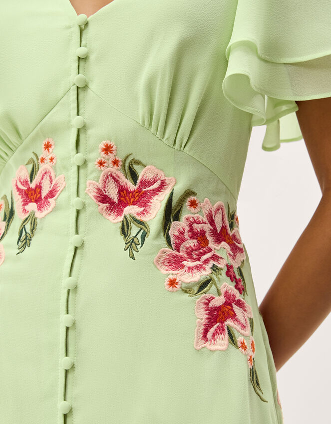 Coraline Floral Embroidered Midi Dress, Green (SAGE), large