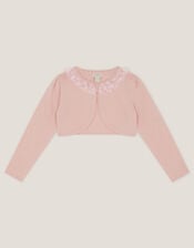 Ottilie Appliqu&eacute; Rose Pearl Cardigan, Pink (DUSKY PINK), large