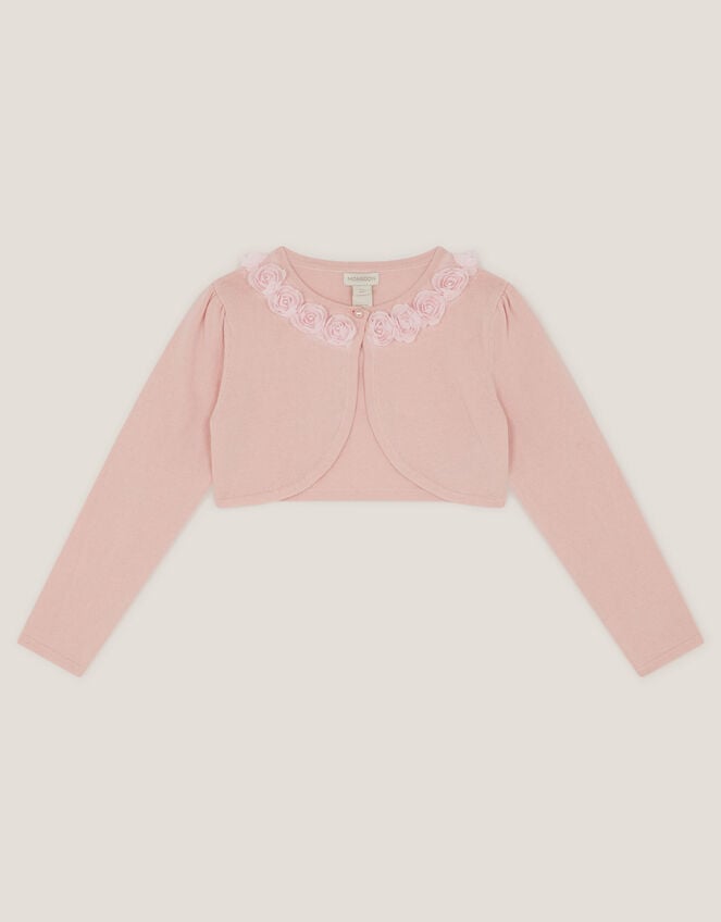 Ottilie Appliqu&eacute; Rose Pearl Cardigan, Pink (DUSKY PINK), large